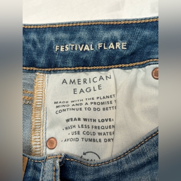 American Eagle Jeans 4 Short Festival Flare Blue Next Level Stretch Petite - Picture 7 of 15